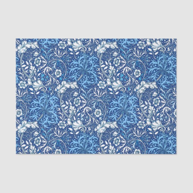 Art Nouveau Seaweed Floral, Cobalt Blue and White Tissue Paper (Front)