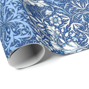 Art Nouveau Seaweed Floral, Cobalt Blue and White Wrapping Paper
