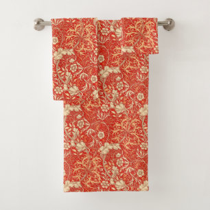 Art Nouveau Seaweed Floral, Deep Coral Orange Bath Towel Set