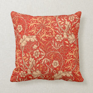 Art Nouveau Seaweed Floral, Deep Coral Orange Cushion