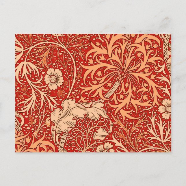 Art Nouveau Seaweed Floral, Deep Coral Orange Postcard (Front)