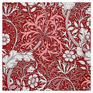 Art Nouveau Seaweed Floral, Deep Red and White Fabric
