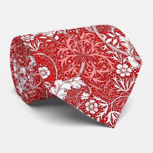 Art Nouveau Seaweed Floral, Deep Red and White Tie