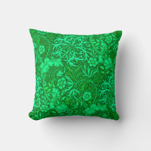 Art Nouveau Seaweed Floral, Emerald Green Cushion