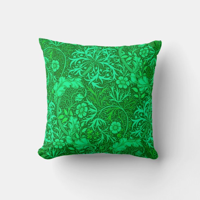 Art Nouveau Seaweed Floral, Emerald Green Cushion (Front)