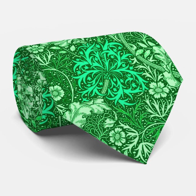 Art Nouveau Seaweed Floral, Emerald Green Tie (Rolled)