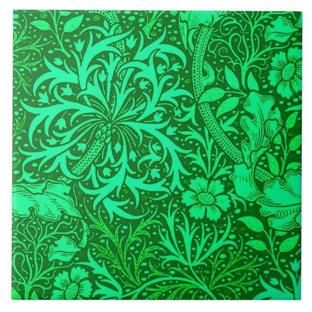 Art Nouveau Seaweed Floral, Emerald Green Tile (Front)