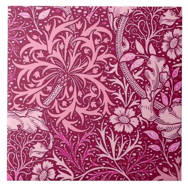 Art Nouveau Seaweed Floral, Fuchsia Pink Tile (Front)