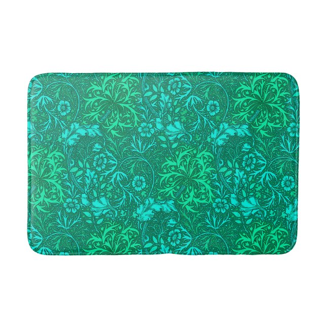 Art Nouveau Seaweed Floral, Turquoise and Aqua Bath Mat (Front)