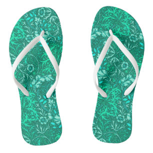 Art Nouveau Seaweed Floral, Turquoise and Aqua Flip Flops