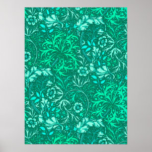 Art Nouveau Seaweed Floral, Turquoise and Aqua Poster