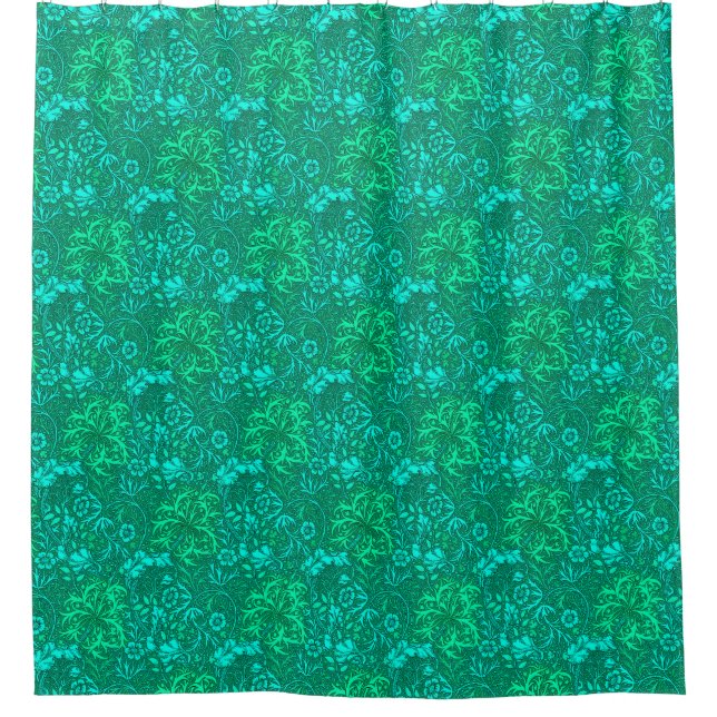 Art Nouveau Seaweed Floral, Turquoise and Aqua Shower Curtain (Front)