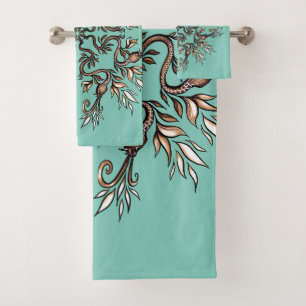 Art Nouveau Serpents Mandala - Dark Acaddemia Teal Bath Towel Set