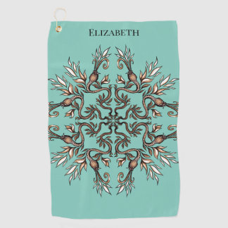 Art Nouveau Serpents Mandala - Dark Acaddemia Teal Golf Towel
