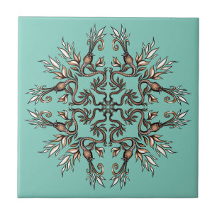 Art Nouveau Serpents Mandala - Dark Acaddemia Teal Tile