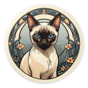 Art Nouveau Siamese Cat Ceramic Knob