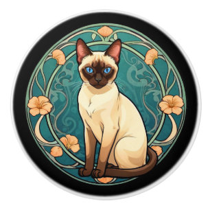 Art Nouveau Siamese Cat Ceramic Knob