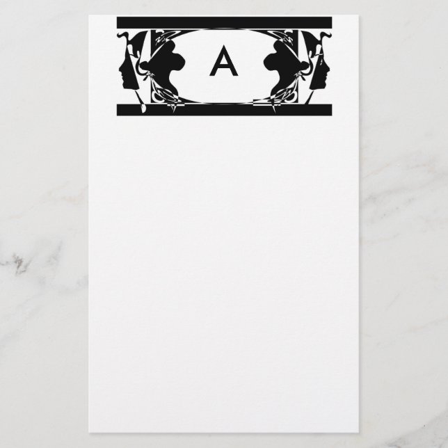 Art Nouveau Silhouette Personalised initial Stationery (Front)