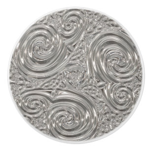 Art nouveau silver engraved look abstract  ceramic knob