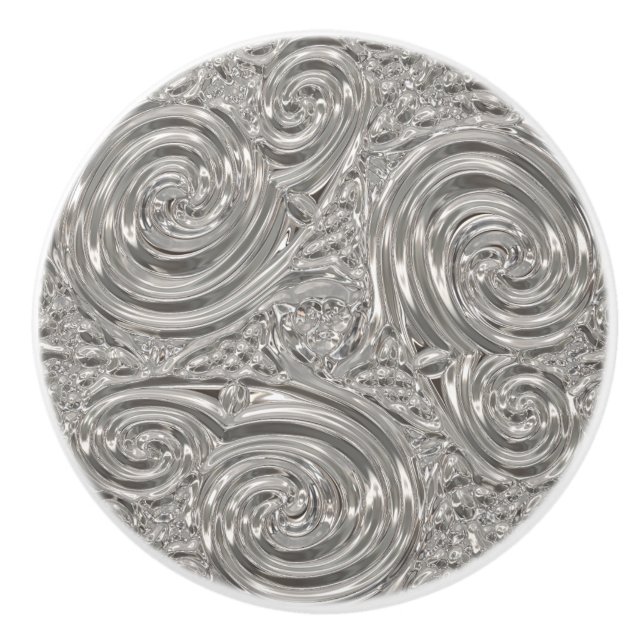 Art nouveau silver engraved look abstract  ceramic knob (Front)
