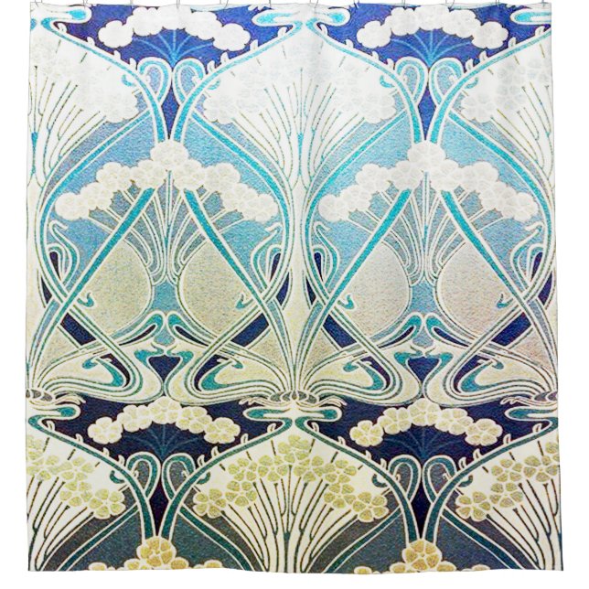 Art nouveau, silver,green,beige,nature shower curtain (Front)