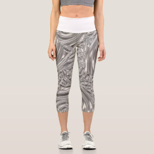 Art nouveau silver grey abstract pattern capri leggings