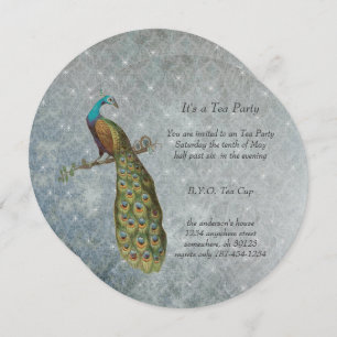 Art Nouveau Silver Metallic Peacock Tea Party Invitation