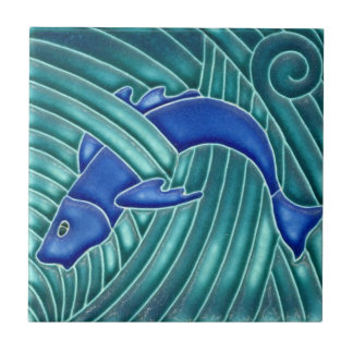Art Nouveau - Single Blue Fish Tile
