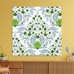 Art Nouveau Slate & Green–Vintage Floral Scallop Canvas Print