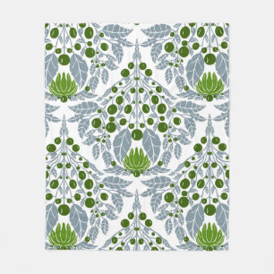Art Nouveau Slate &Green-Vintage Floral Scallop  Fleece Blanket