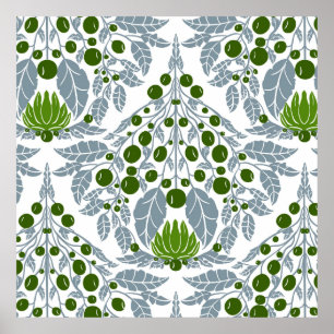 Art Nouveau Slate &Green-Vintage Floral Scallop Poster