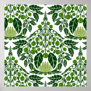 Art Nouveau Slate & Green–Vintage Floral Scallop Poster