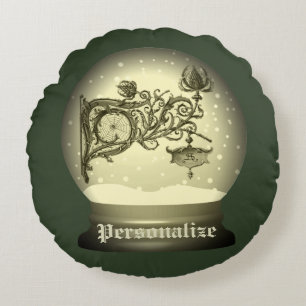 Art nouveau snow globe round cushion