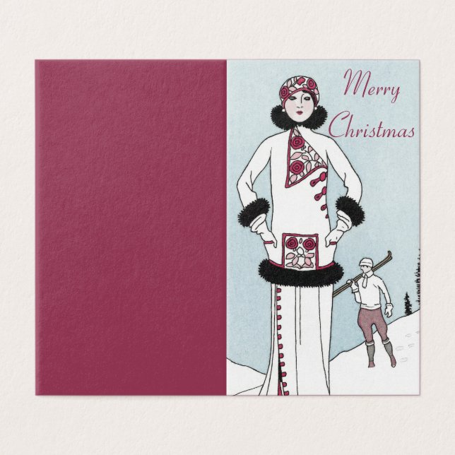 Art Nouveau Snow Queen Merry Christmas Card (Outside Unfolded)