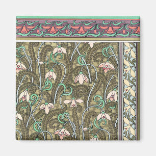 Art nouveau snowdrop flower pattern magnet