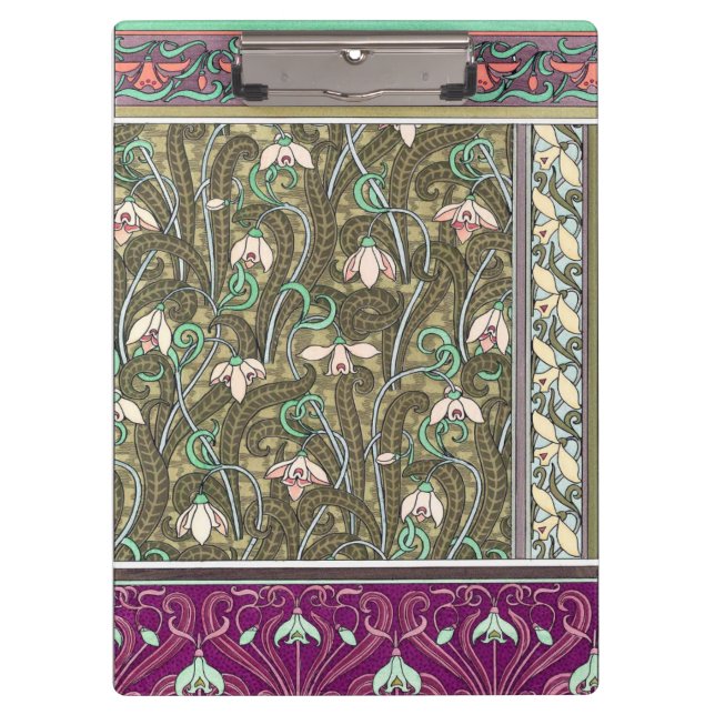 Art nouveau snowdrop flower verneuil purple green  clipboard (Front)