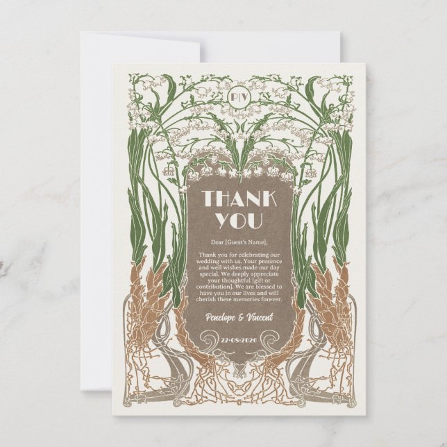 Art Nouveau Snowdrops Elegance Thank You Card (Front)