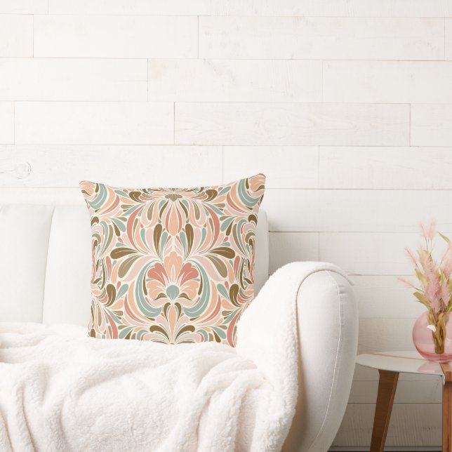 Art Nouveau Spirit Peach, Aqua, Taupe Cushion (Couch)