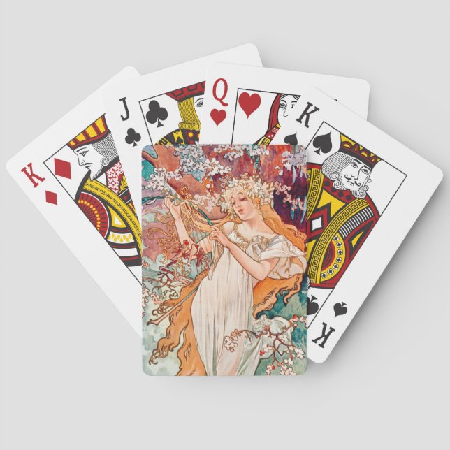 Art Nouveau Spring by Alphonse Mucha Playing Cards (Back)