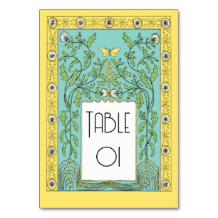 Art Nouveau Spring Dandelions and Butterflies Table Number
