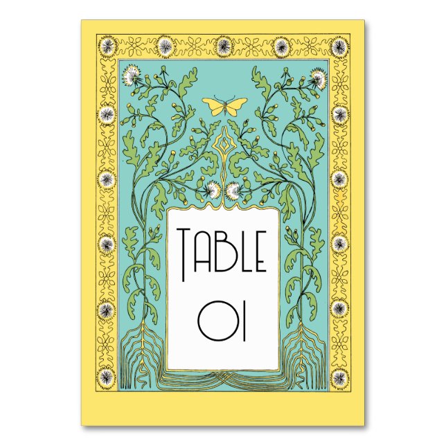 Art Nouveau Spring Dandelions and Butterflies Table Number (Front)
