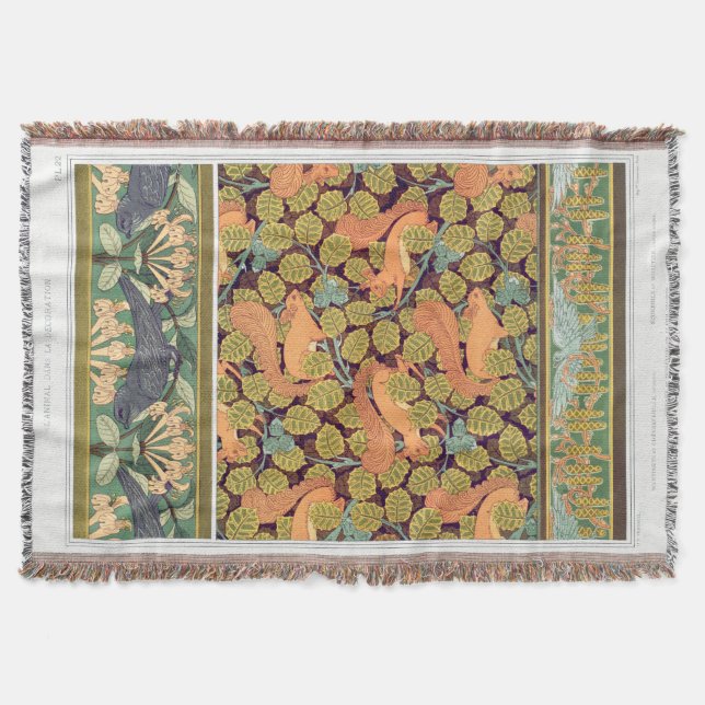 Art nouveau squirrel bird floral art verneuil  throw blanket (Front)