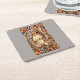 Art Nouveau Squirrel - funny squirrel lover Square Paper Coaster