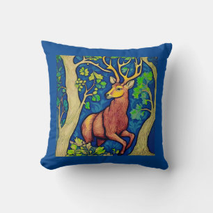 Art Nouveau Stag in a Fantasy Forest Cushion