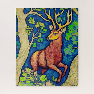 Art Nouveau Stag in a Fantasy Forest Jigsaw Puzzle