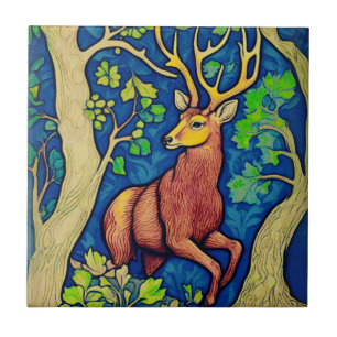 Art Nouveau Stag in a Fantasy Forest Tile