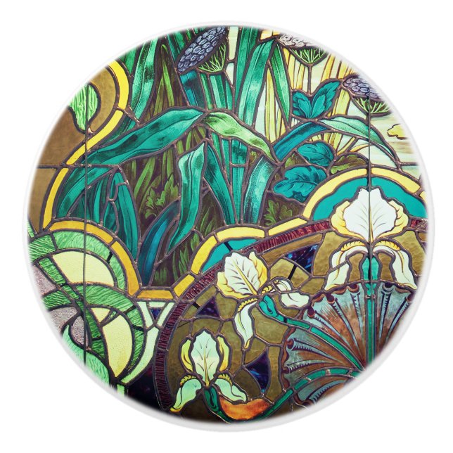 Art nouveau stained glass floral ceramic knob (Front)