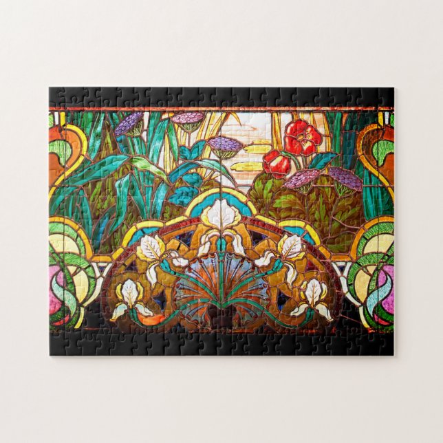 Art nouveau stained glass floral jigsaw puzzle (Horizontal)