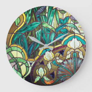 Art nouveau stained glass floral large clock