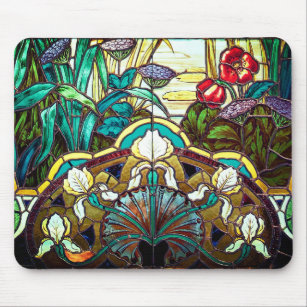Art nouveau stained glass floral mouse mat